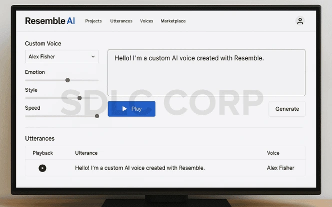 Text-to-Speech AI Resemble AI custom voice dashboard