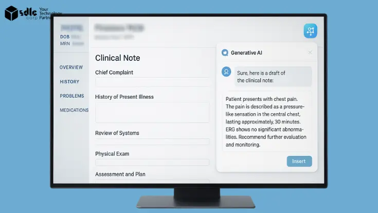 AI-powered clinical note generation interface on a computer screen for healthcare documentation.