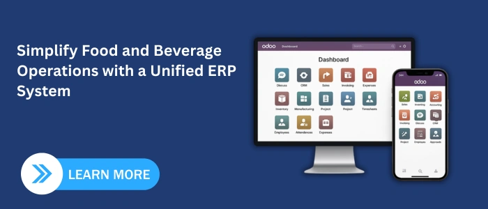 Contact SDLC Corp to implement Odoo ERP for food and beverage production, inventory management, and compliance control.