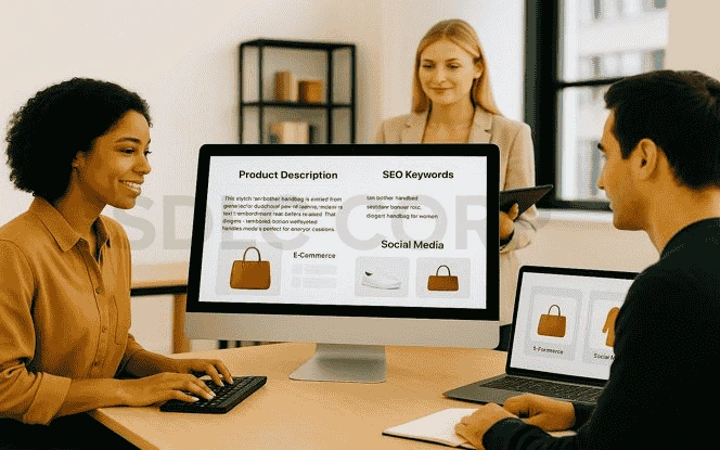 Generative AI for Retail helping a marketing team create SEO-optimized product descriptions and platform-specific content for e-commerce and social media.