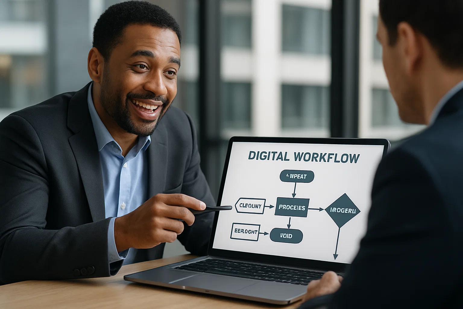 IT consultant explaining managed IT services to a business client