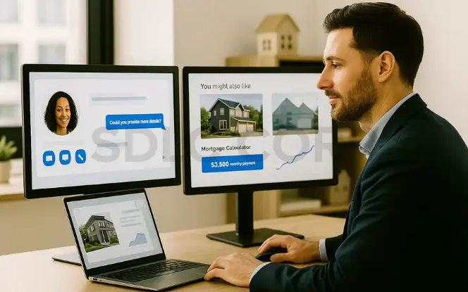 Agent using AI-powered virtual assistant tools for property recommendations, mortgage calculations, and client communication.