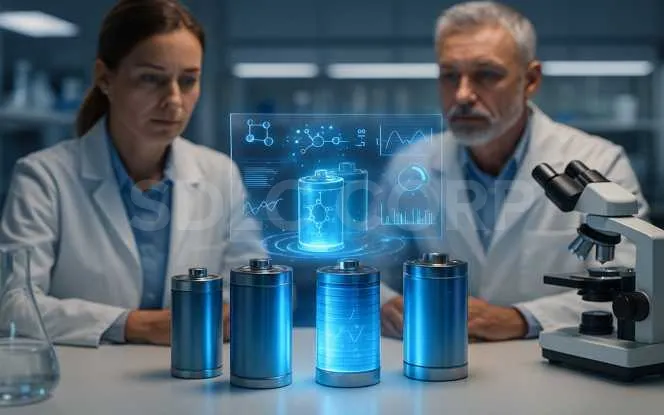 Scientists developing next-generation batteries with generative AI simulations for energy storage improvement.