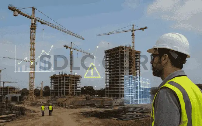 Engineer monitoring construction site with AI safety alerts – AI in construction safety