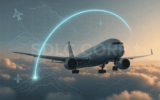 Generative AI in aerospace optimizing flight path for fuel efficiency and reduced emissions.