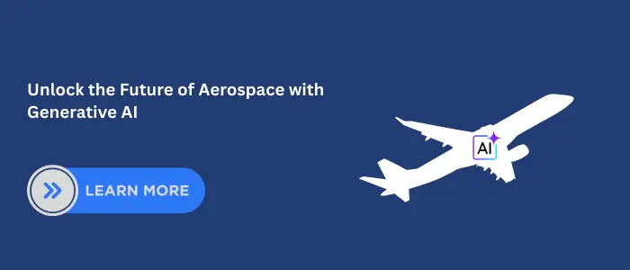 Generative AI in aerospace airplane illustration promoting AI-powered aerospace innovation CTA.
