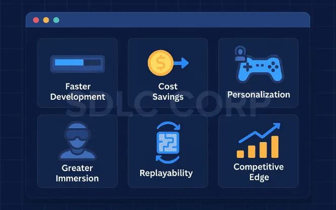 Dashboard view showing benefits of Generative AI in gaming including immersion, personalization, and cost savings.