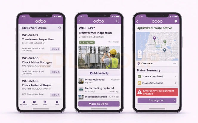Field service and mobile workforce management for energy utilities using Odoo