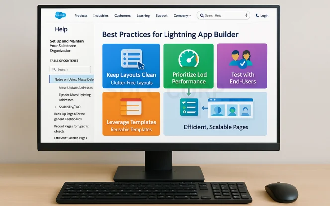 Best Practices for Lightning App Builder with tips on keeping layouts clean, prioritizing performance, leveraging reusable templates, and testing with end-users.