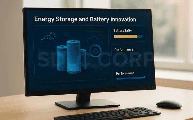 Generative AI in Energy dashboard highlighting battery innovation, safety metrics, and performance analytics.