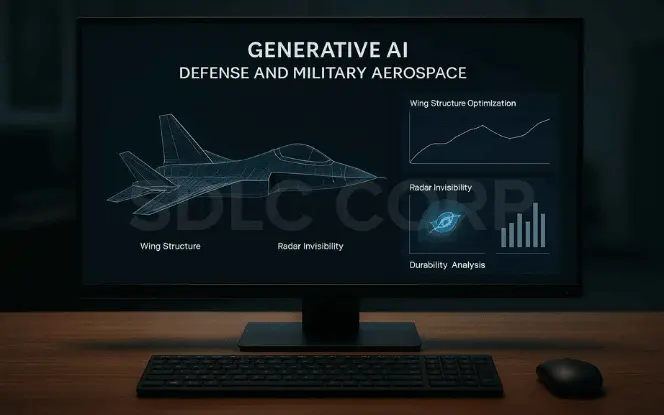 Generative AI in aerospace optimizing defense and military aircraft with stealth design, radar invisibility, and durability analysis.