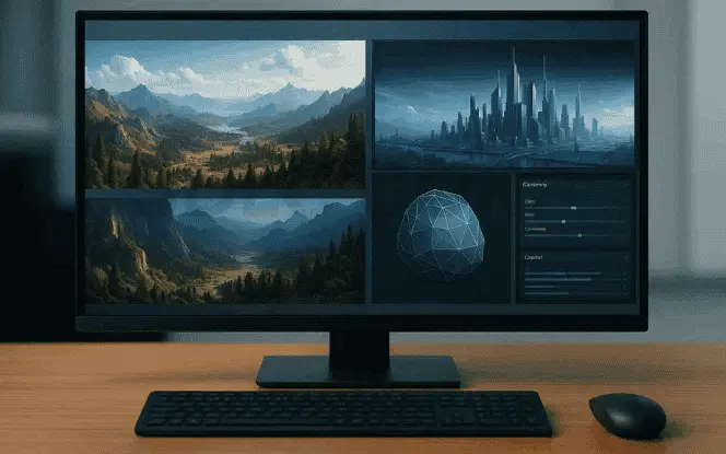 Generative AI for gaming designing massive landscapes, futuristic cities, and 3D environments for developers.