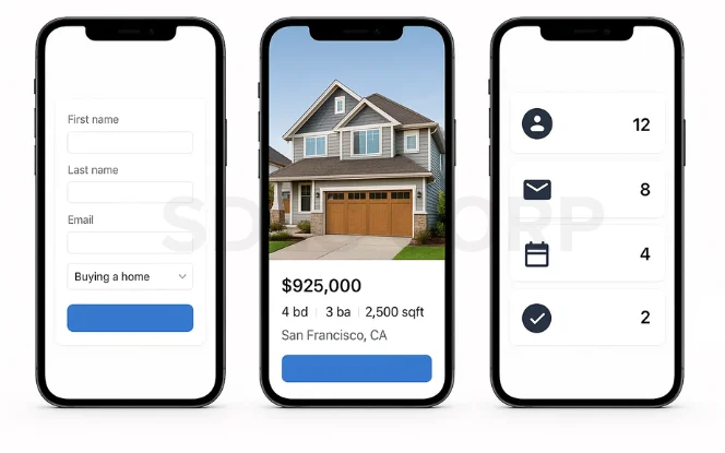 Mobile screen with real estate firm is generating high-quality leads. Generative AI can identify buyer intent through social media behavior.
