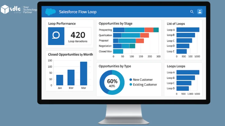 “Salesforce Flow Loop dashboard showing performance and opportunity metrics.”