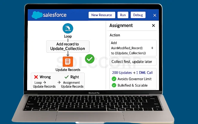 Salesforce Flow best practice using Assignment elements to bulk update records efficiently.