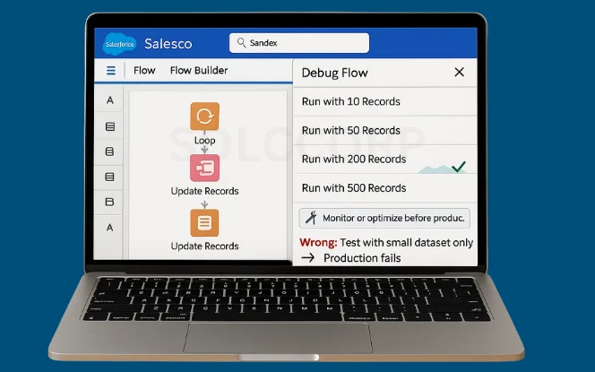Salesforce Flow best practice testing scalability with bulk records to ensure performance.