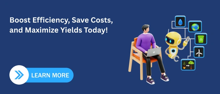 Banner showcasing a person and robot visualizing farming data to boost efficiency and maximize yields.
