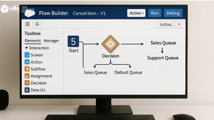 How to add a Decision element in Salesforce Flow Builder