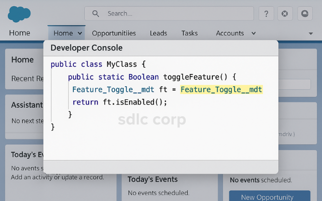  Salesforce Developer Console showing Apex code using Custom Metadata Types