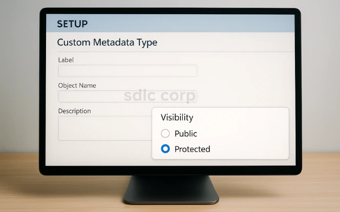   Salesforce new Custom Metadata Type creation screen in desktop mockup.
