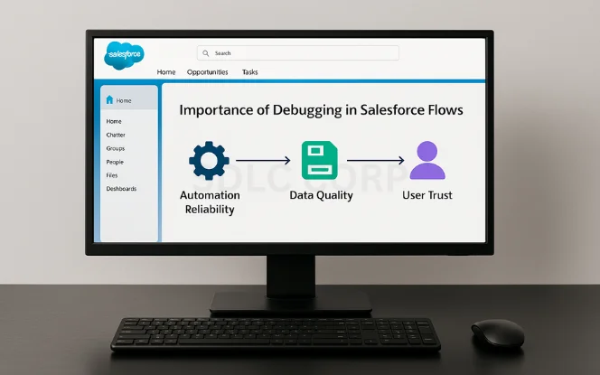 Graphic showing why debugging matters: ensuring automation reliability, improving data quality, and building user trust.