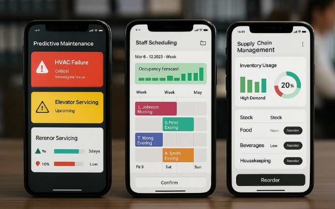 AI tools helping hotels improve operations with automated back-end support, task management, and resource optimization.