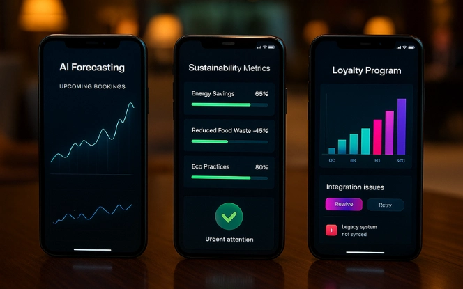 Concept of AI shaping the future of hospitality with smart booking, automation, guest personalization, and predictive analytics.