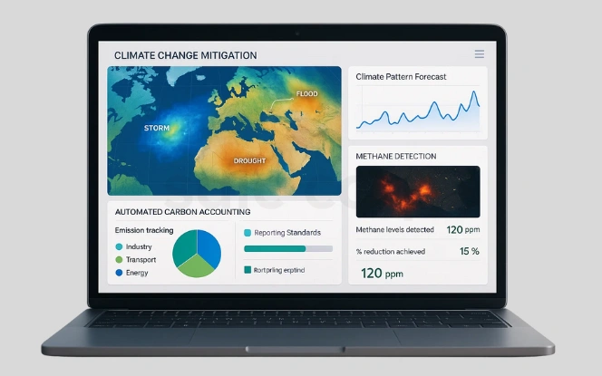  Climate Change Mitigation Dashboard with global climate risk map, weather pattern forecasting, methane detection, and automated carbon accounting.