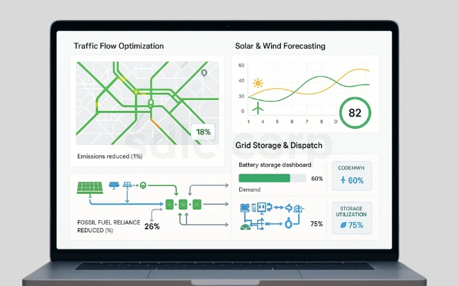  Smart Cities and Renewable Energy Dashboard with traffic flow optimization, solar and wind forecasting, and grid storage management.