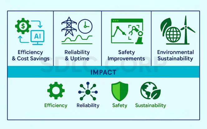 Benefits of AI in Energy: Efficiency, Reliability, Safety, and Sustainability.