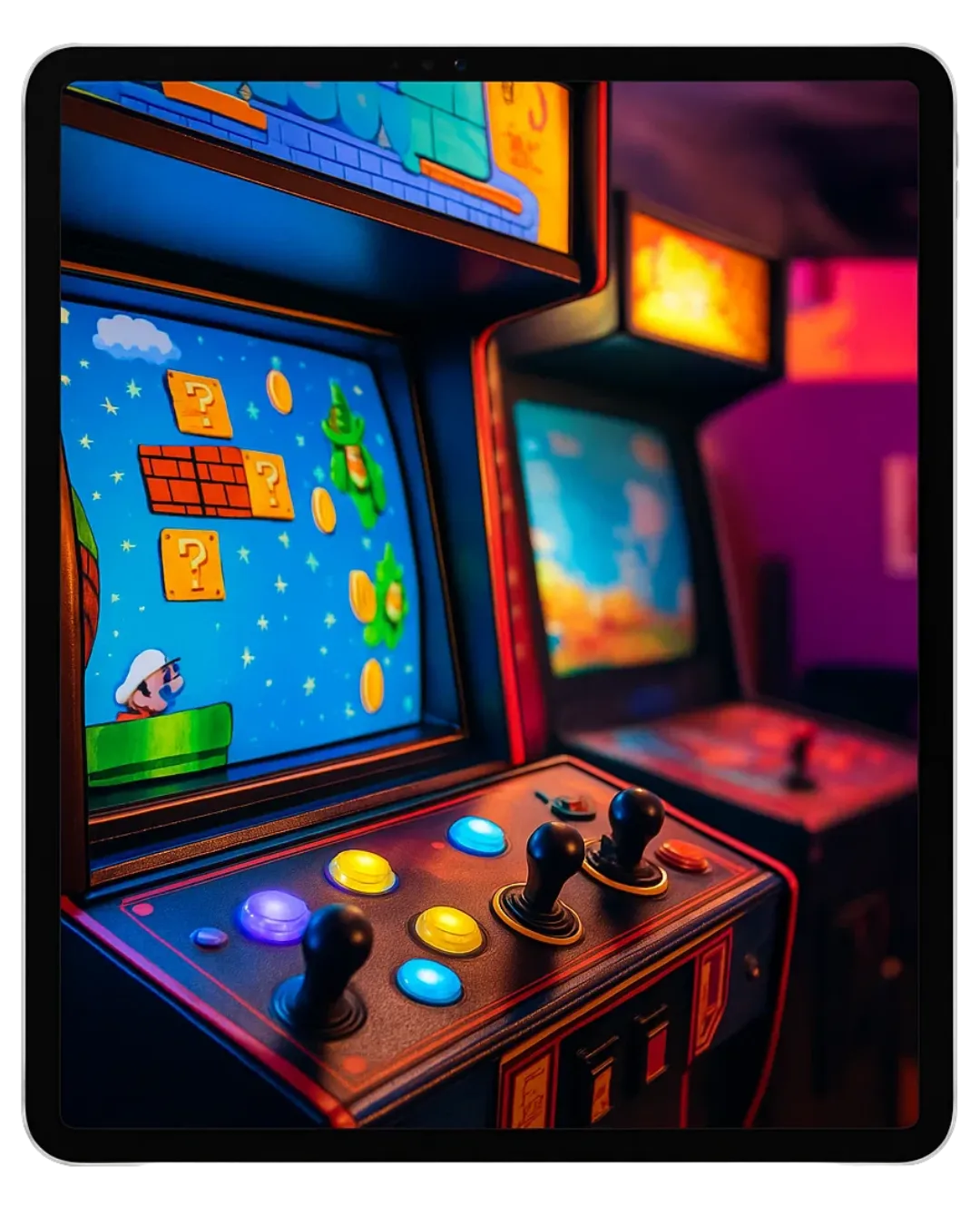 Colorful arcade game graphics with vibrant visuals and dynamic animation