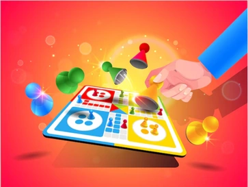 “Colorful digital Ludo game board with playing pieces.”