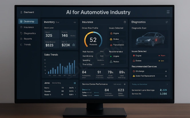 Front-facing monitor with autonomous systems dashboard and V2X communication panels