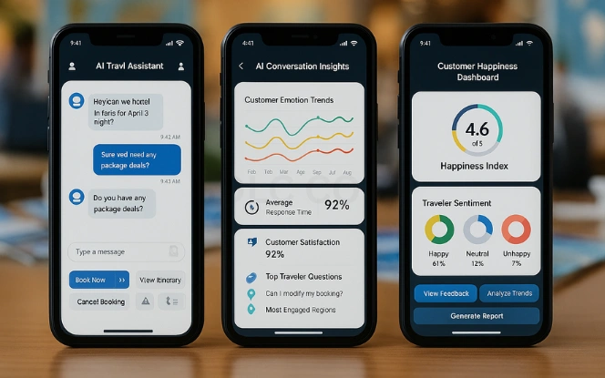 AI Chatbots for Travel Customer Service AI chatbot dashboard for tourism with chat analytics and traveler insights