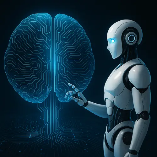 A human working with a robot default image