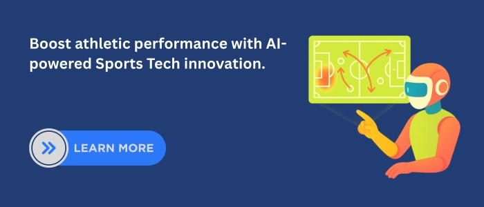 Illustration of a robot athlete analyzing a digital football strategy board representing AI for Sports Tech innovation and performance enhancement.