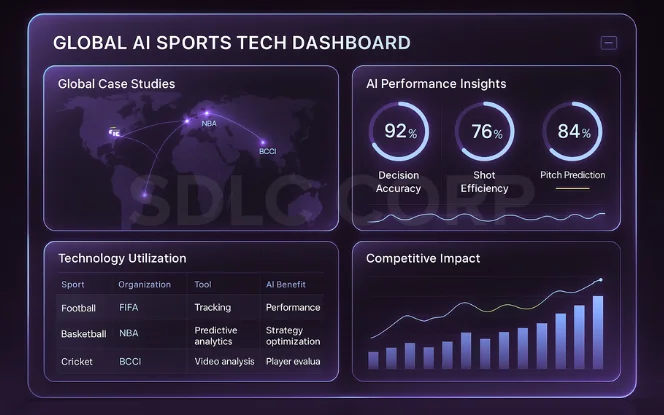  Global dashboard showcasing real-world case studies, AI performance insights, and technology utilization in AI for Sports Tech ecosystems. 