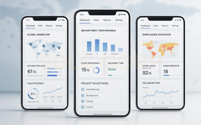 Understanding the Concept of a Global Capability Center Global Capability Center concept dashboard showing performance, innovation, and governance metrics.