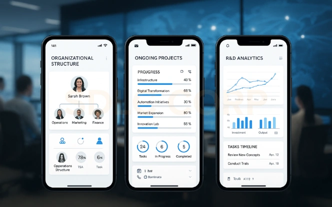 What Are Global Capability Centres (GCCs) Organisational structure dashboard displaying projects and R&D analytics in GCCs.