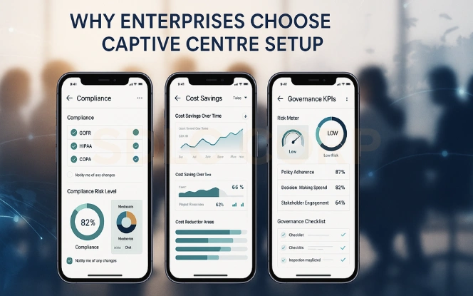 Why Enterprises Choose Captive Centre Setup Governance and compliance dashboards showing cost-saving analytics and performance KPIs for GCCs.