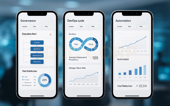Understanding the GCC Operations Model AI dashboard visualising governance, DevOps analytics, and automation performance metrics in GCCs.