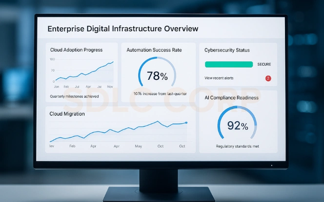 GCC Digital Transformation Analytics Dashboard Digital transformation dashboard showing automation and cloud readiness in GCCs.