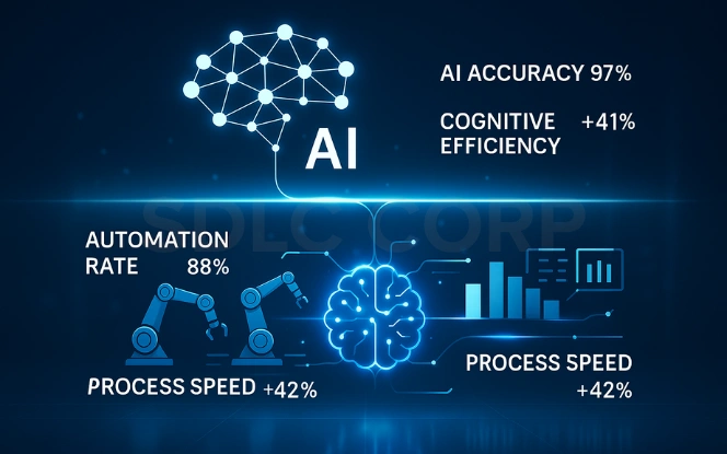 Role of AI and Automation in Transformation AI and automation transformation in Global Capability Center India showing process optimization and cognitive efficiency.