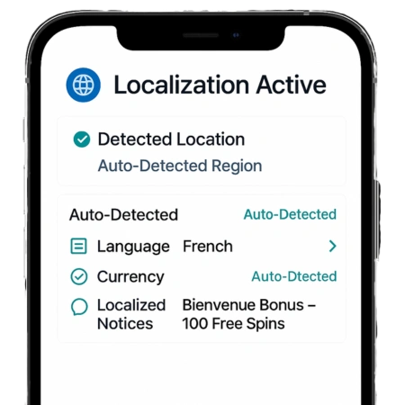 Mobile localization engine auto-detecting region, language, and currency for Japan users.