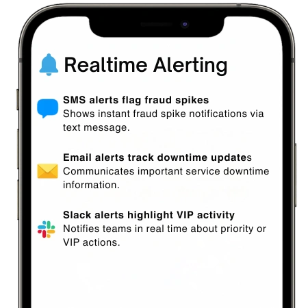 Japan-ready realtime alerting interface with fraud and system notifications.