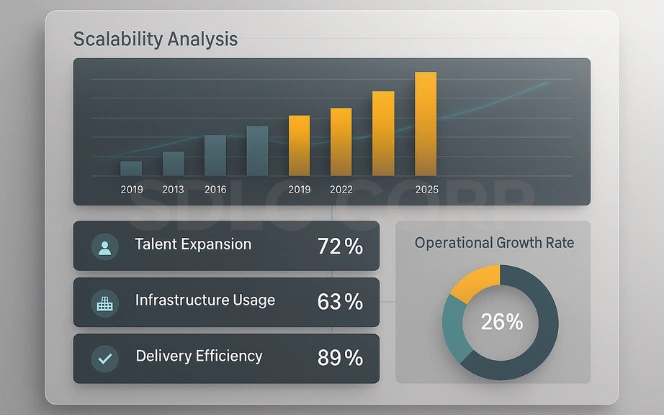 Hyderabad The Scalable Powerhouse Dashboard Scalability dashboard for Hyderabad with productivity versus cost, KPI cards, and growth visualization.