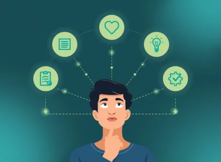 Thinking man surrounded Human-Centered Design