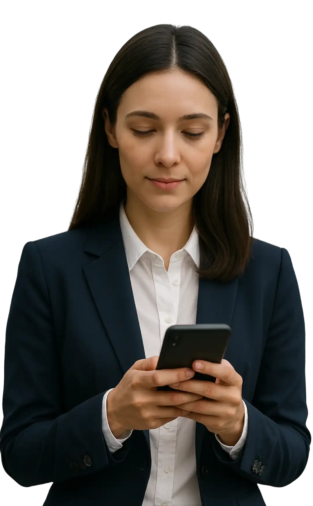 Professional employee using a smartphone for financial insights.