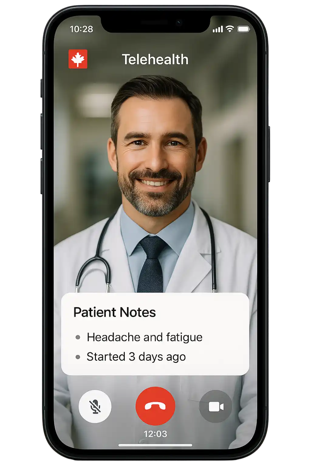 Odoo Canada Healthcare mobile layout featuring Telemedicine, Patient Check-In, Prescriptions, and Appointments options.