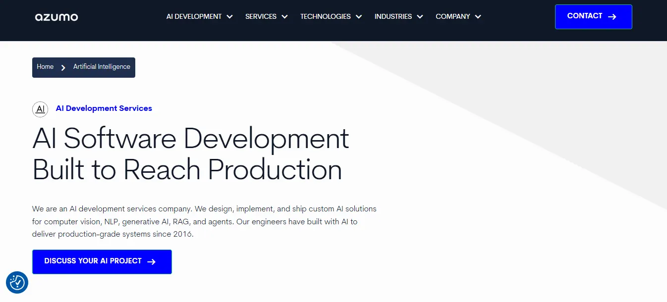 Azumo AI development company homepage preview